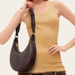 JW Pei‎ Carly Saddle Bag Brown Croc Crescent Moon Hobo Bag